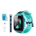 SE5 blue children's smartwatch with stainless steel wristband on a child's wrist.