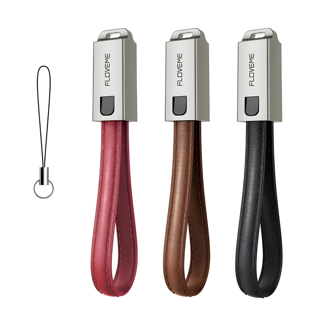 Short 20cm leather Lightning charging cable with zinc alloy connectors in red colour