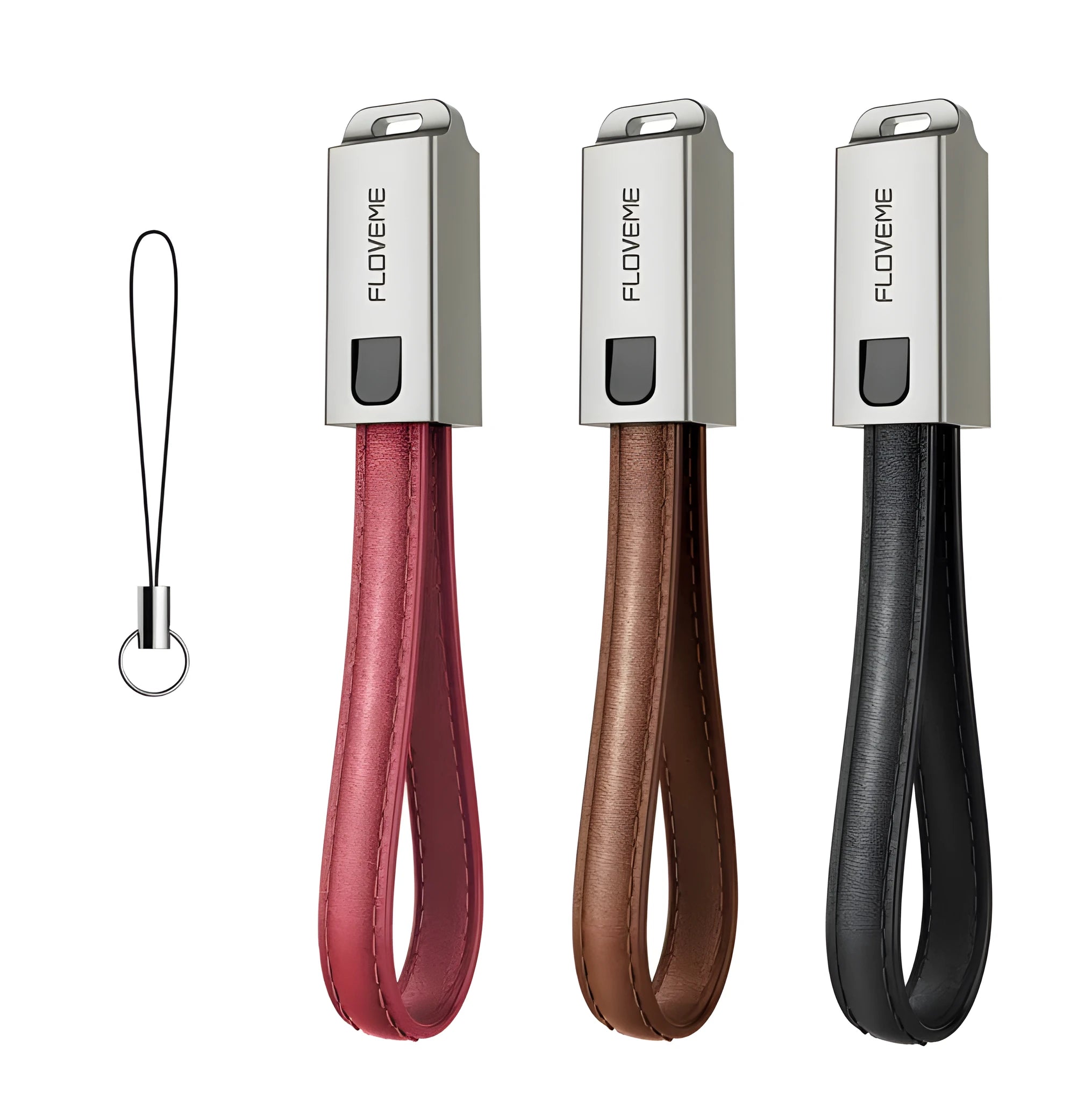 Short 20cm leather Lightning charging cable with zinc alloy connectors in red colour