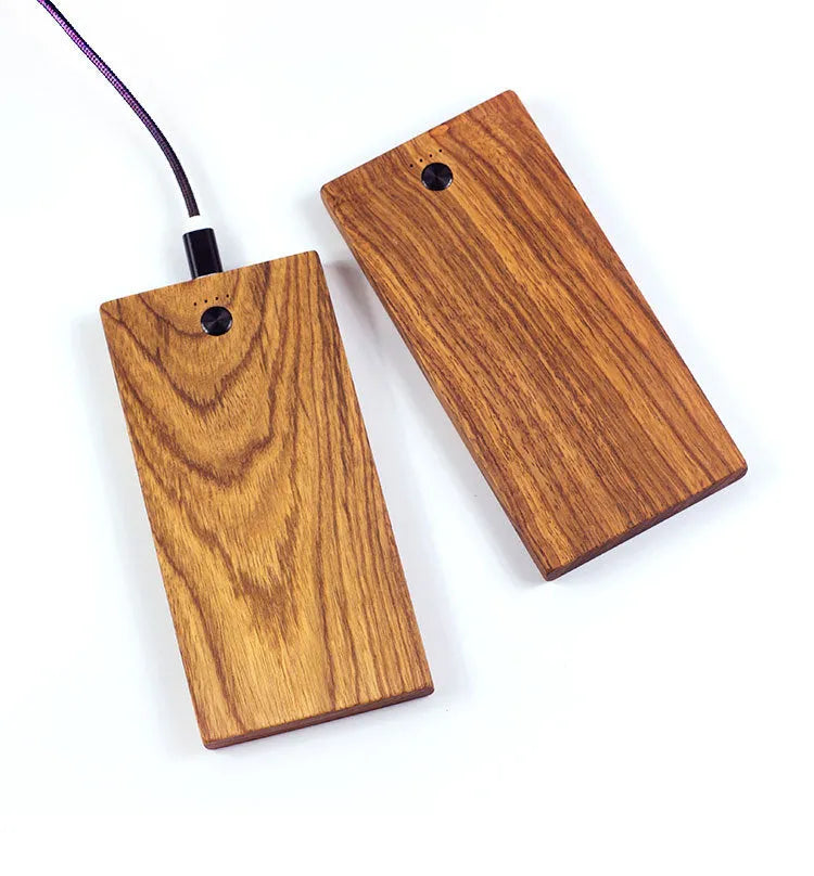 Wooden handicraft 8000mAh power bank with USB ports on slim 12mm body