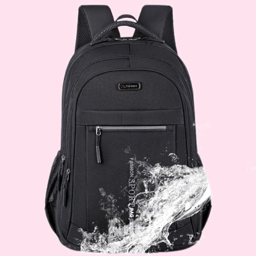 Oxford cloth business backpack with air cushion straps showing sewing line detail in blue colour.