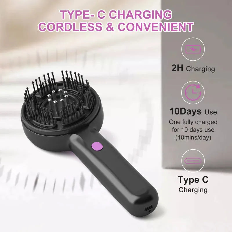 USB-powered head massage tingler comb instrument in grey, black or red with vibration massage and two speed settings