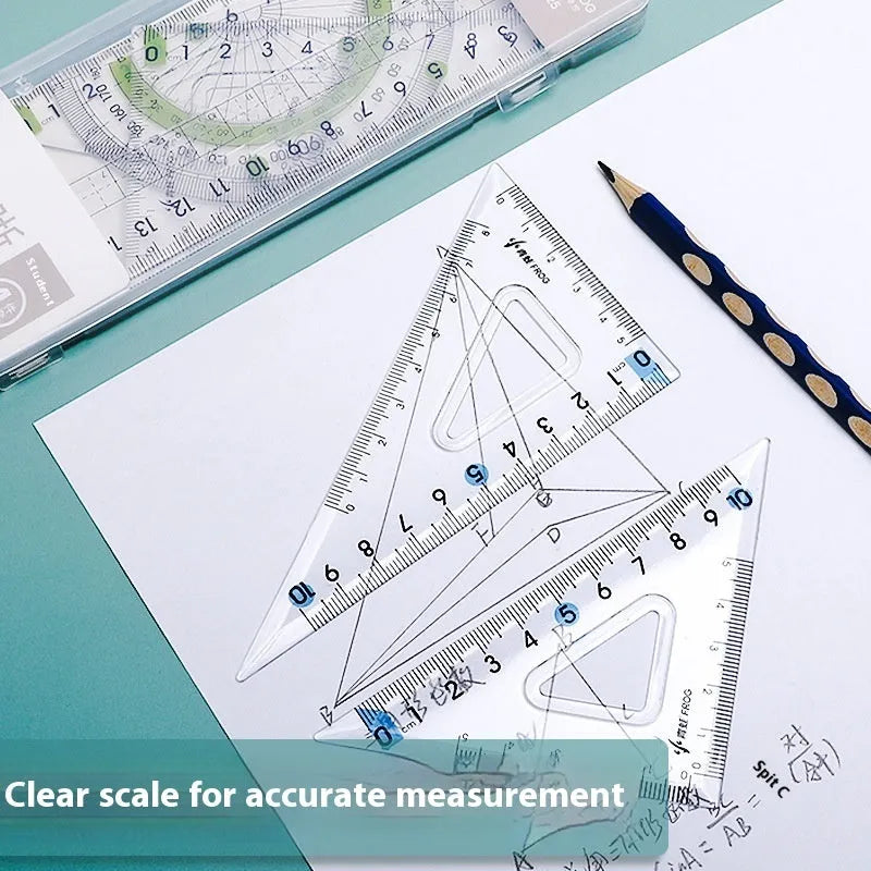Youpai transparent acrylic ruler set with square and protractor on lined paper