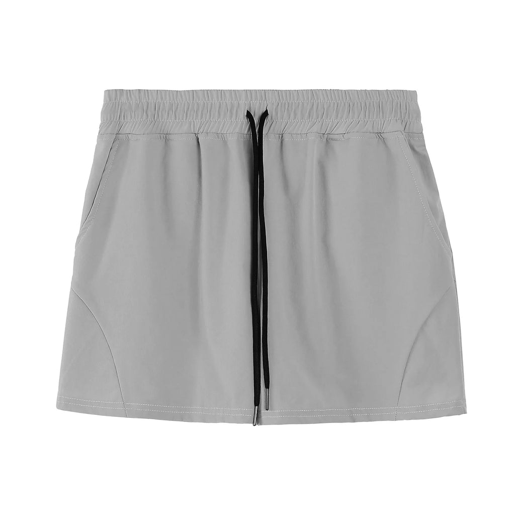 Thin polyester basketball shorts for men in grey, black, apricot and green colours with elastic waistband