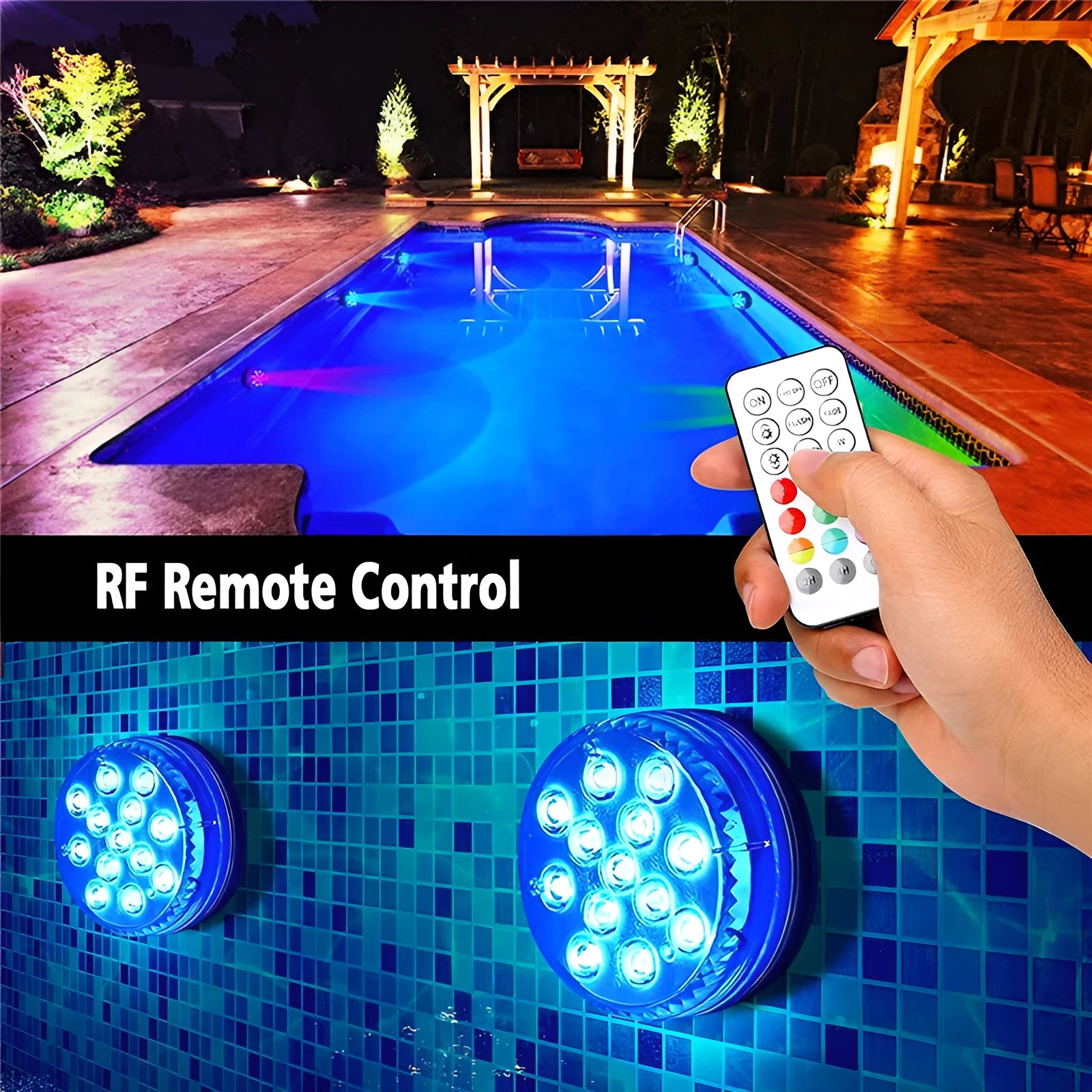 Remote control colour changing diving light with IP68 waterproof rating for indoor and outdoor illumination
