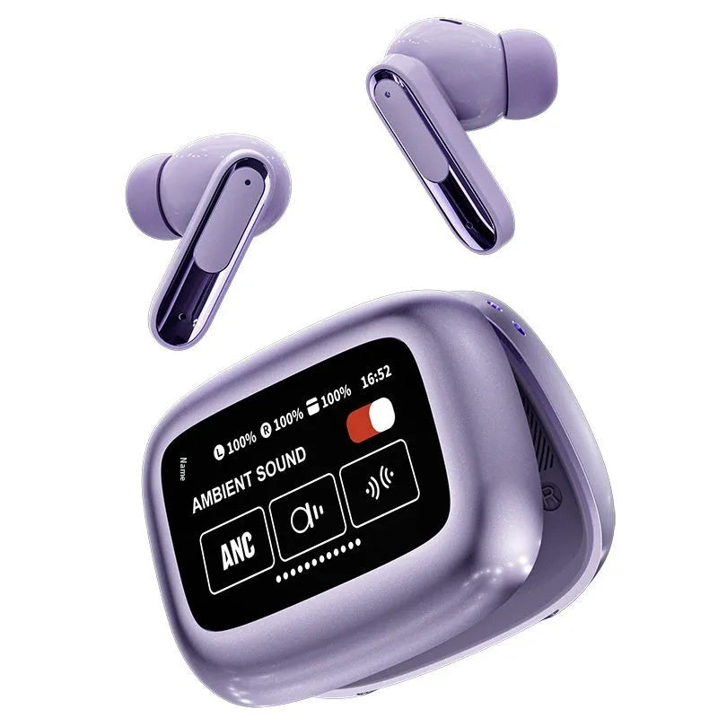 Smart Touch wireless colour screen Bluetooth earbuds in black in-ear design with digital display