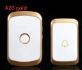 Wireless doorbell receiver and transmitter unit in white colour, showing plug and battery compartment.