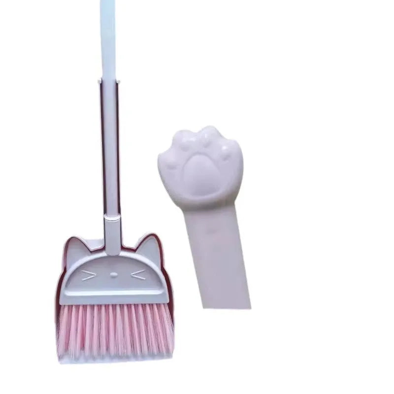 Purple broom and dustpan set with non-stick rotating brush and built-in brush holder