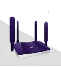 Blue 4G dual mode router with four extended antennas showing compact portable design