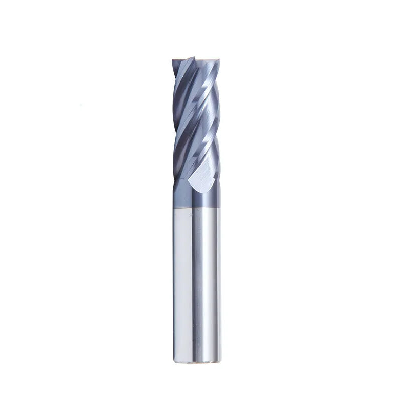 Carbide four-flute straight shank milling cutter with spiral cutting edges