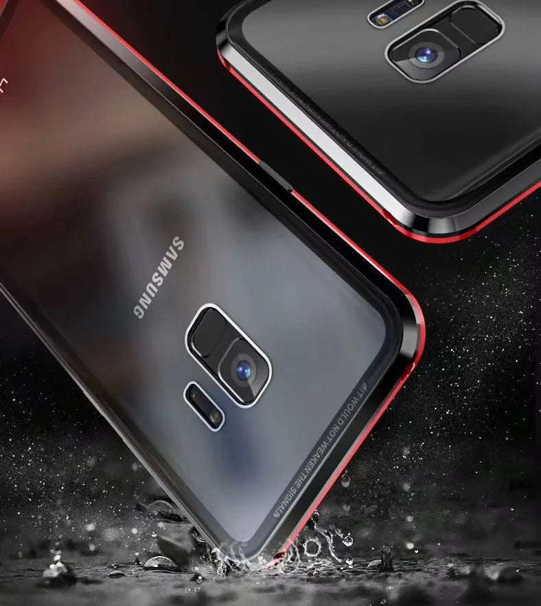 Magnetic anti-peeping phone case for Samsung Galaxy in double-sided glass construction