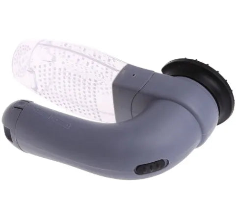 Grey handheld pet hair vacuum cleaner with soft rubber grooming head for dogs and cats