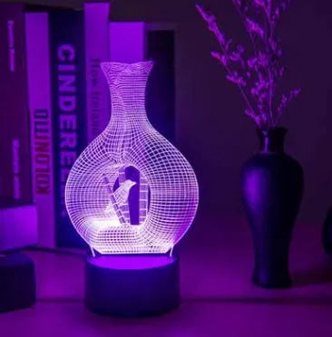 Creative 3D acrylic night light LED lamp on ABS base with multi-colour illumination.