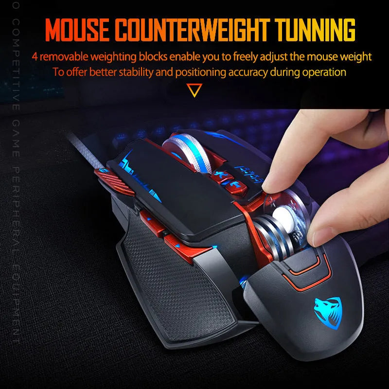 Black Thunder Wolf V9 wired gaming mouse with six buttons on an ergonomic shape