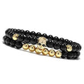 Metal smile skull bracelet in stainless steel chain style on white background