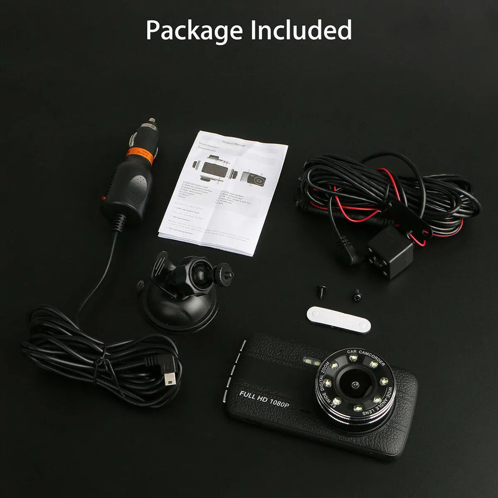 HD driving recorder with 8 night vision lights and 4.0 inch screen, dual lens 32GB model