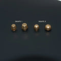 Brass decorative foot nail buckle in round and geometric designs, sizes 10x6mm and 12x7mm.