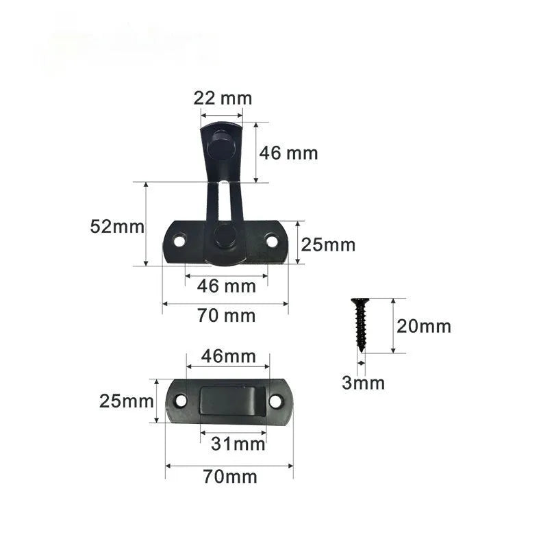 90-degree sliding door lock in black carbon steel and stainless steel versions with flat shackles