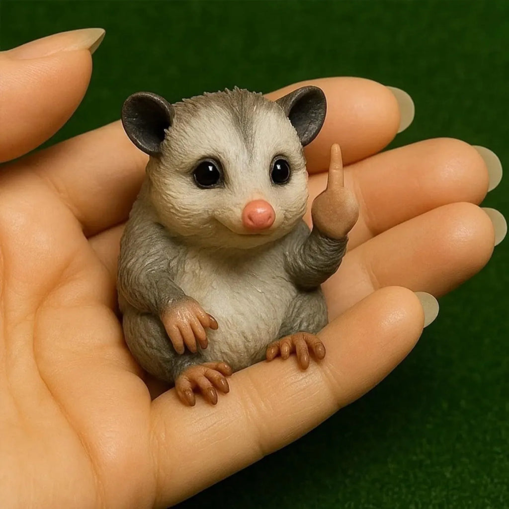 Mini resin animal doll with middle finger gesture, styles include cat, dog, elephant, frog, highland cattle, mouse, turtle.