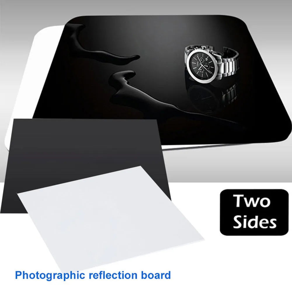 Black and white acrylic reflection board for product photography in three square sizes