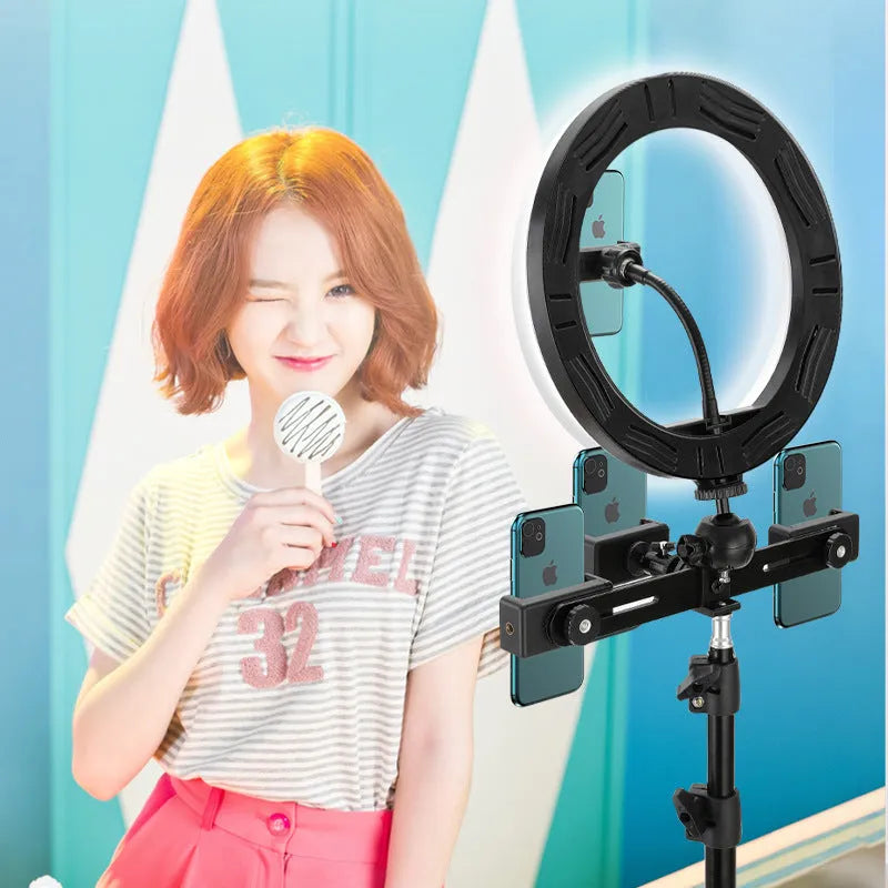 10-inch rotating ring selfie light with metal bracket for smartphone photography