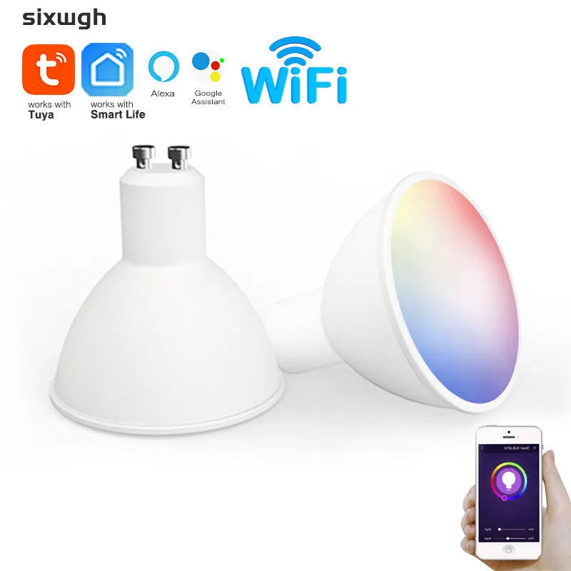 Smart WiFi GU10 RGBCCT LED spotlight with voice control, 5W, 50x55mm.