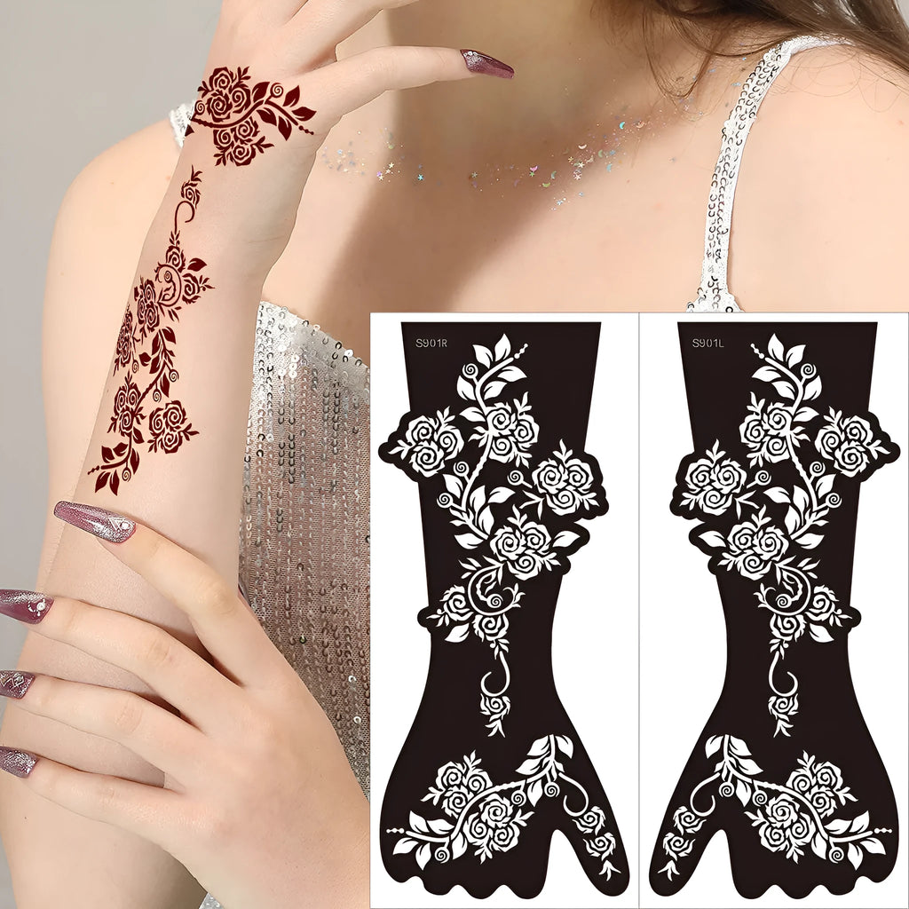 Hollow geometric tattoo template sticker sheet with 30 machine-cut designs showing three-dimensional paper carving