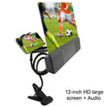 12-inch foldable mobile phone screen amplifier with gooseneck stand and built-in speakers.