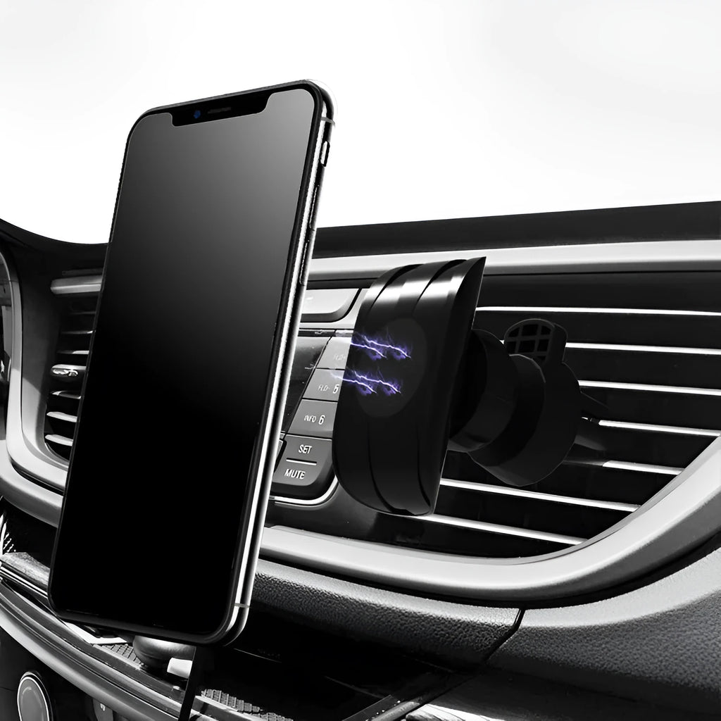 Glory black universal car phone holder shown mounted on a car dashboard.