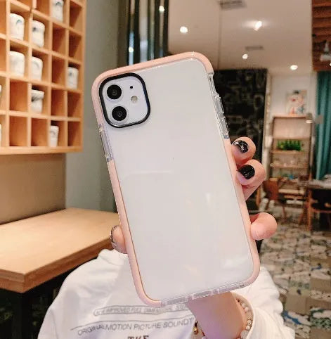 Two-colour TPU soft phone case with clear back and coloured edge for Apple iPhone