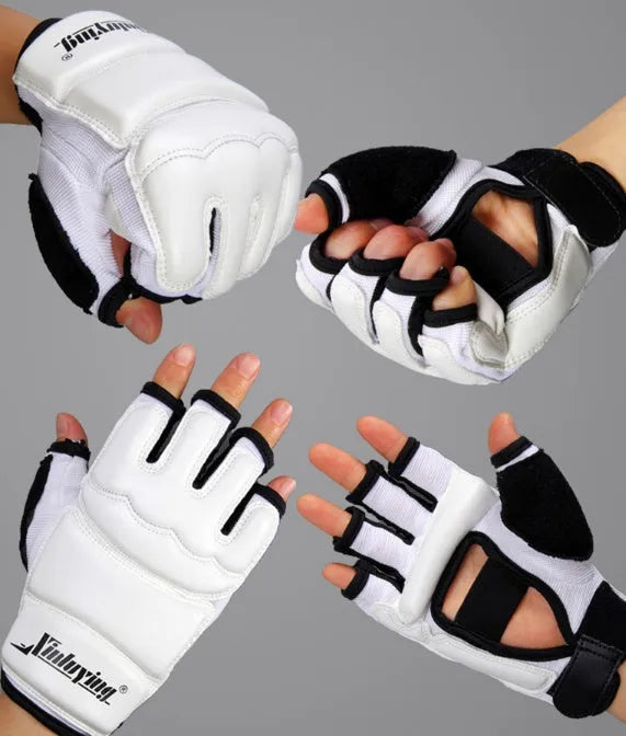 White PU leather boxing gloves and foot protection set for taekwondo with mesh cotton cloth
