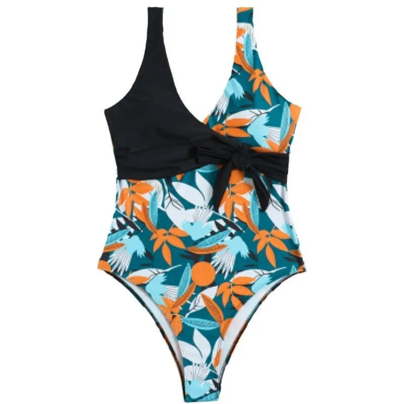 Women's high waist one-piece swimsuit with printed pattern in quick-drying polyester fabric
