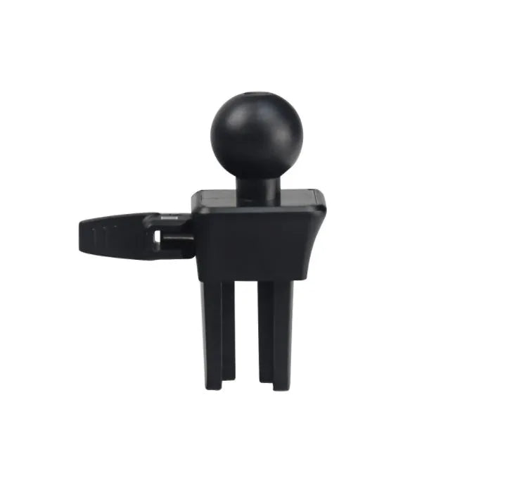 Black plastic mobile phone holder mounted on car air conditioning vent