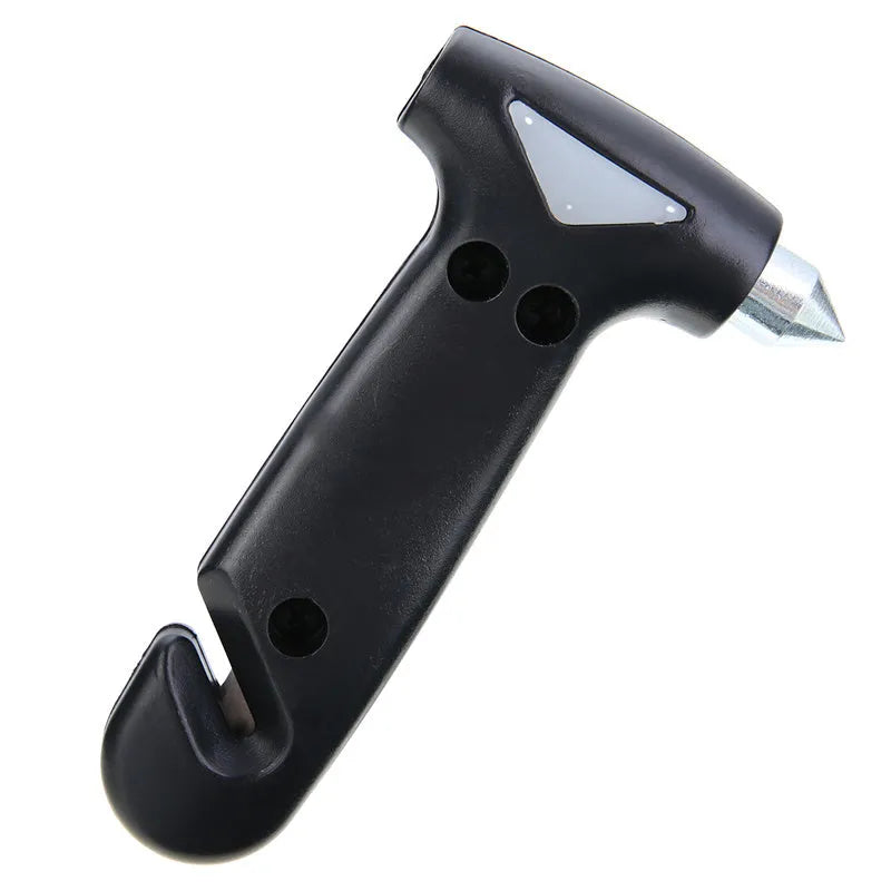 Automobile emergency multifunctional escape hammer in black plastic on white background