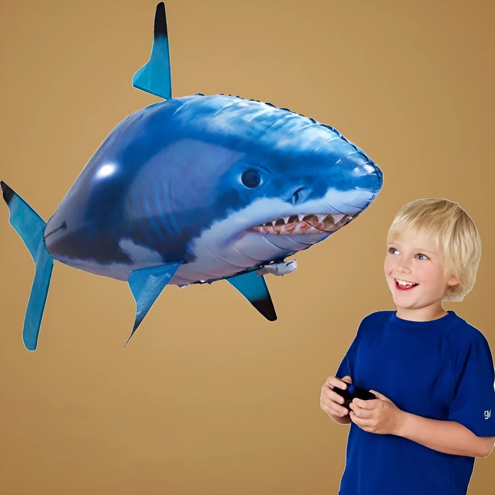 Remote control shark air swimming balloon with infrared controller showing 57-inch length