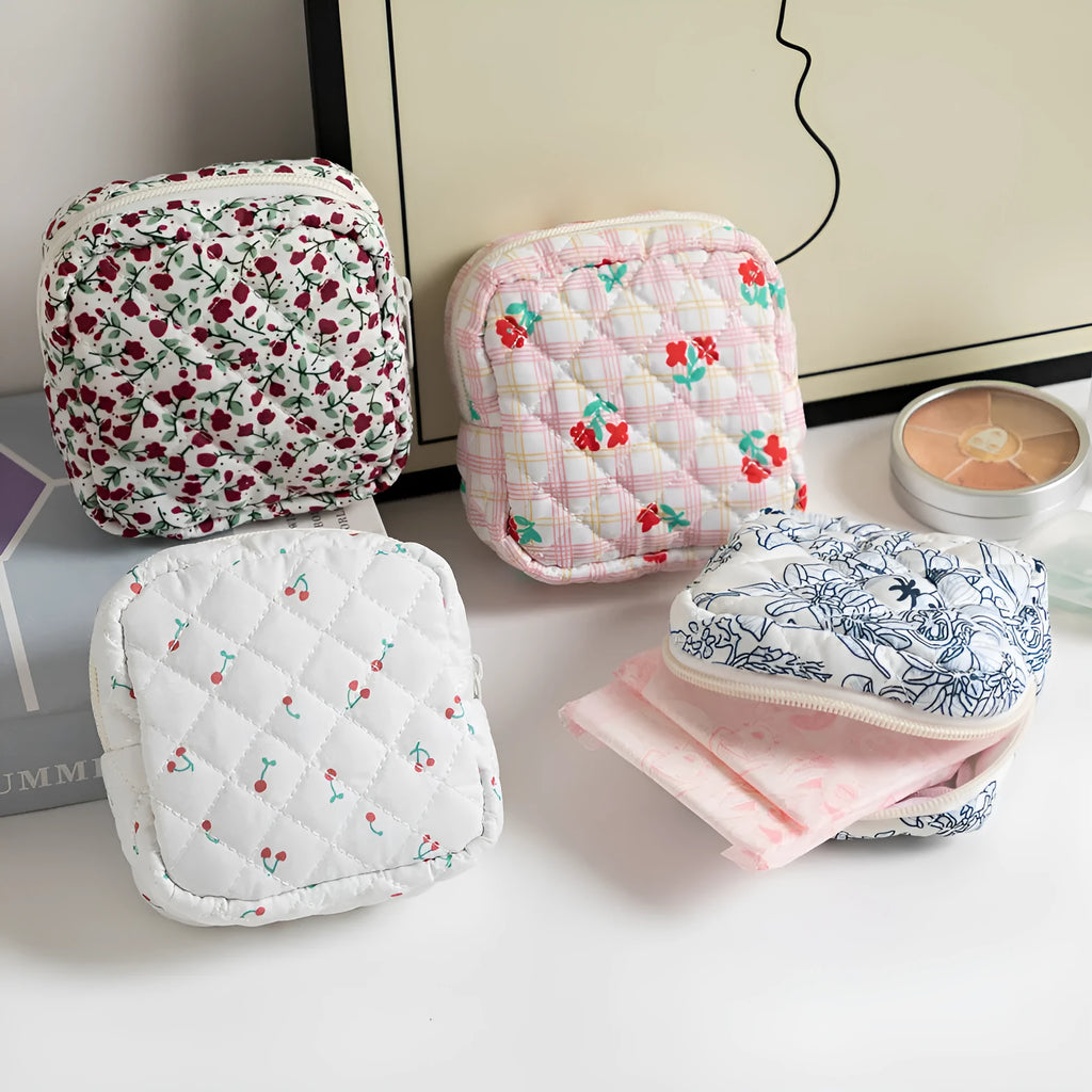 Polyester key storage bag with floral pattern and sewing thread detailing