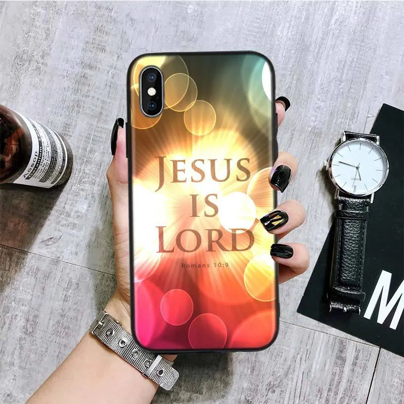 Black silicone Jesus Cross mobile phone case for Apple iPhone with textured grip