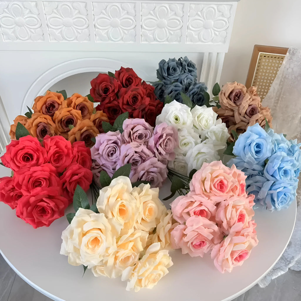 9-head diamond wedding hall flower row bundle in silk with multiple colour options including white, pink, and red