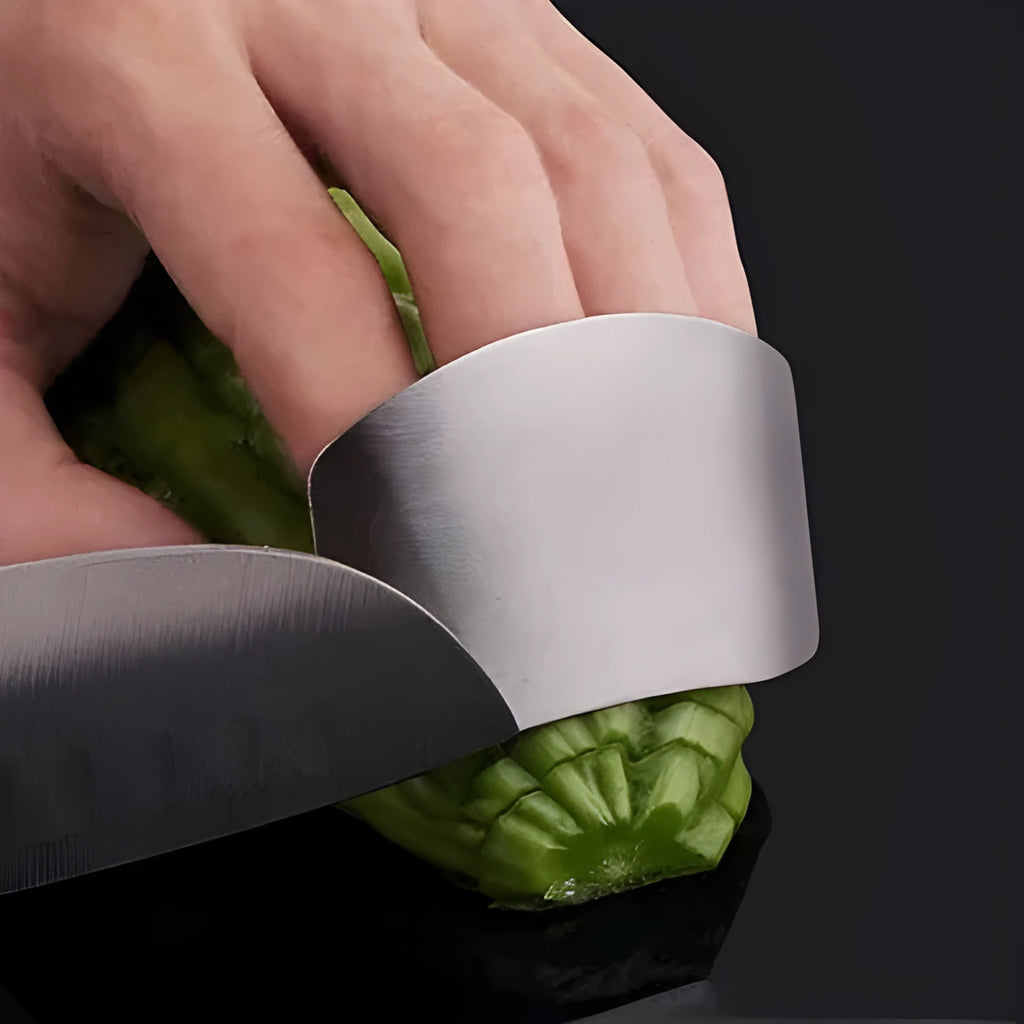 Stainless steel finger guard for kitchen safety during vegetable cutting tasks