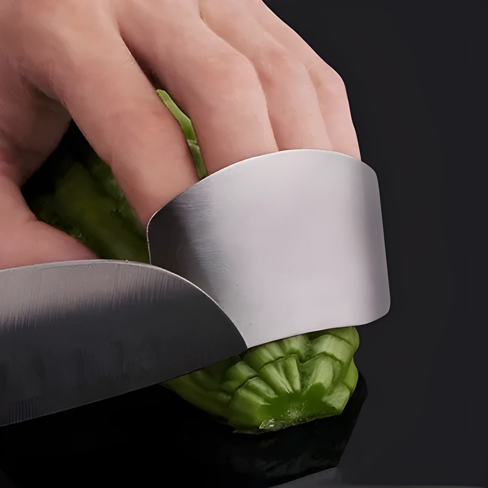 Stainless steel finger guard for kitchen safety during vegetable cutting tasks