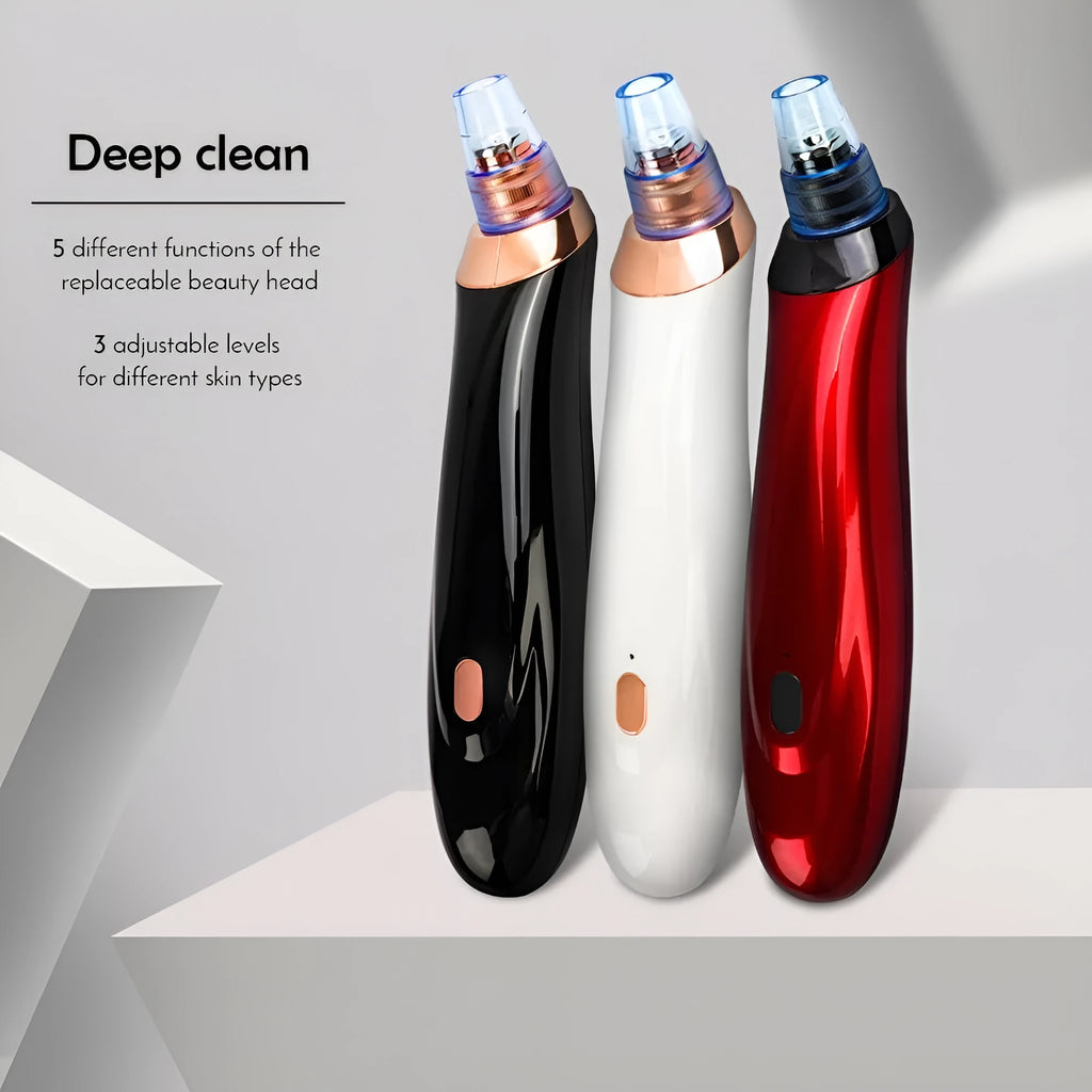 Electric blackhead remover tool with vacuum suction and set of five nozzle attachments