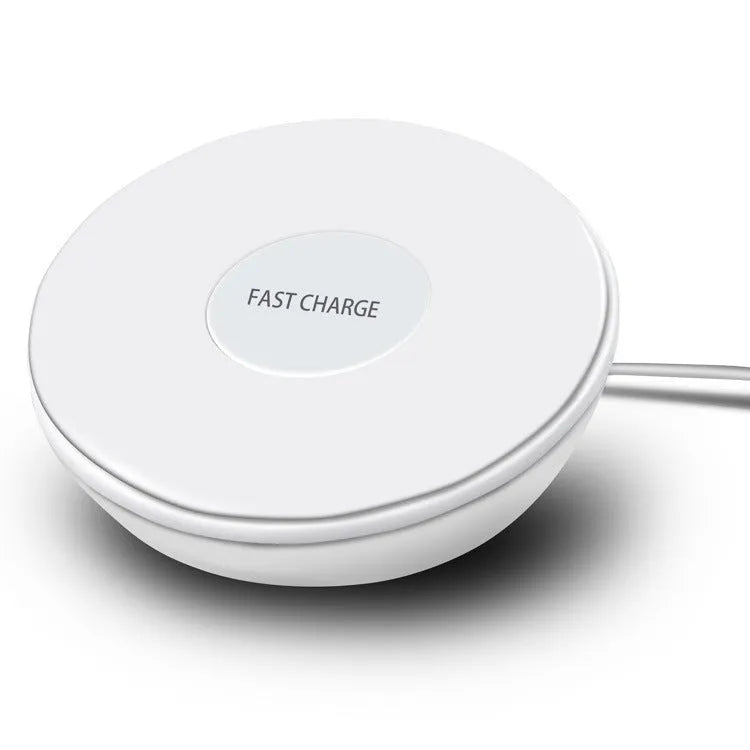 White wireless phone charger with digital clock display and three control buttons
