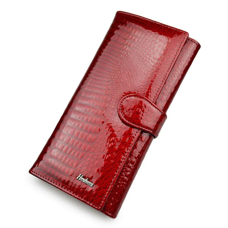 Women's crocodile pattern leather coin purse in wine red with pigskin lining interior