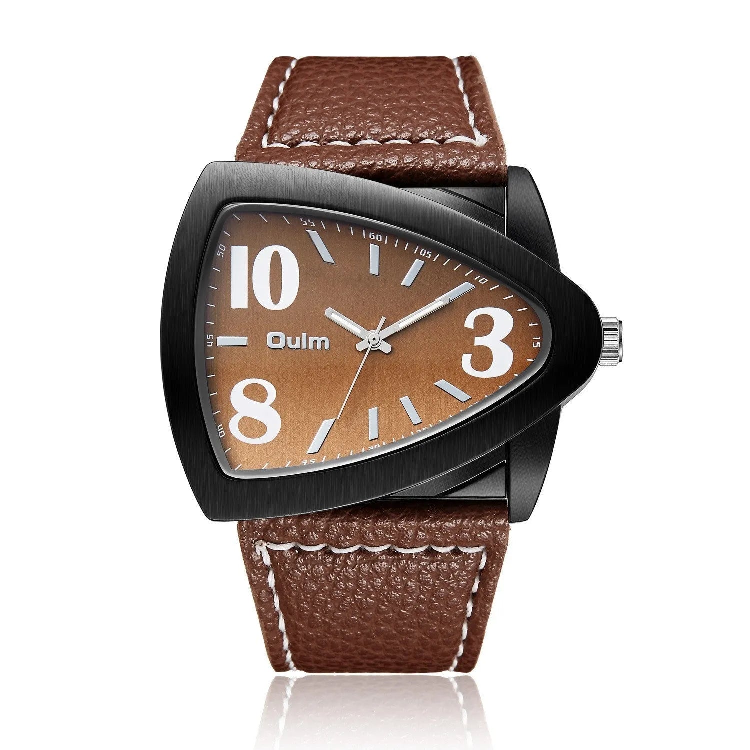 Men's casual triangle belt quartz watch showing slim 9mm profile and available colour options