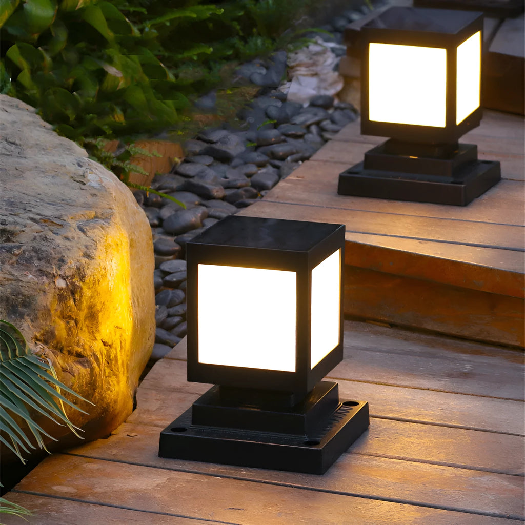 Solar garden lights with LED illumination for outdoor courtyard and landscape areas