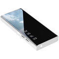 20000mAh power bank with LCD display showing battery percentage, dual USB ports, and compact black design