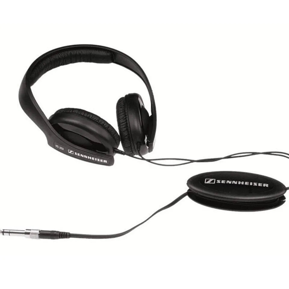 Black over-ear wired headphones with a microphone on a 2.5 metre cable
