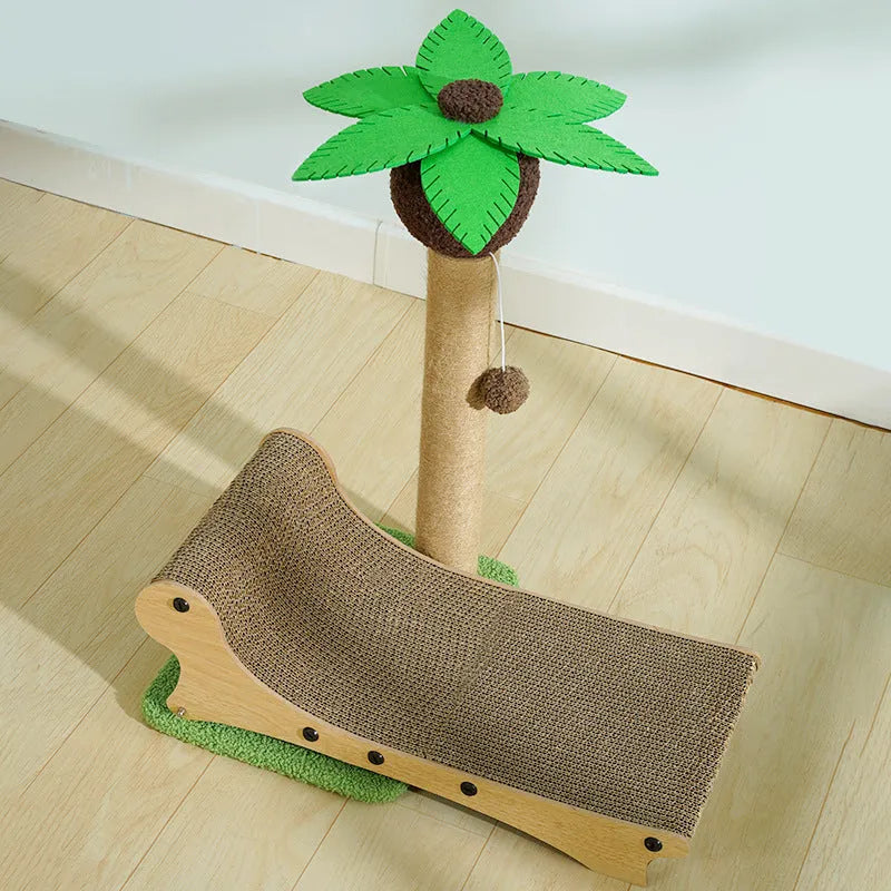 Wooden beach chair shaped cat climbing frame with integrated hemp mat scratch board.