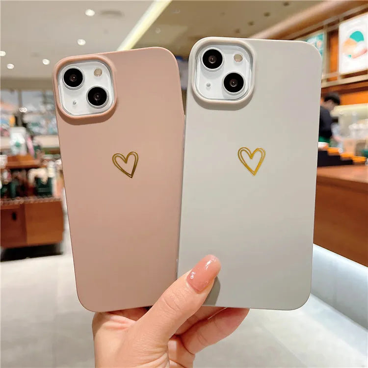 Brown soft silicone iPhone case with love design and minimalist Korean style