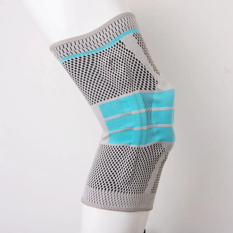Sky blue elastic fibre knee pads with silicone for basketball and running protection